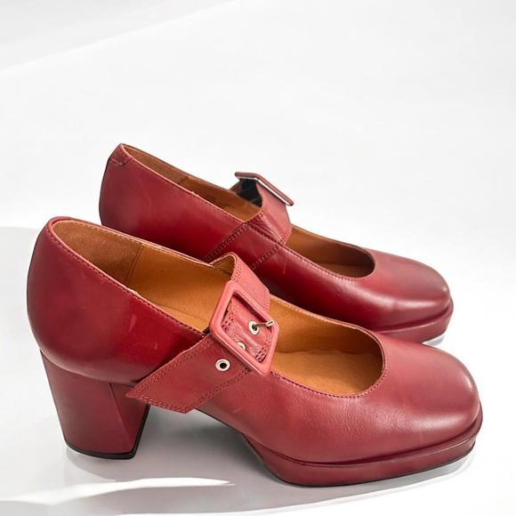 Miz Mooz Vintage Inspired Leather Red Chunky Block Peonie Heel Size 41 - Picture 6 of 9